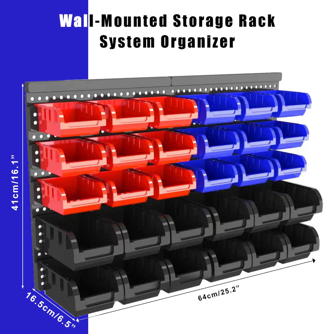 30‑Piece Wall‑Mounted Storage Bins Set – Plastic Garage Organizer Rack System for Tools & Hardware