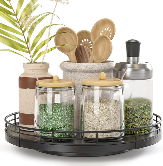 9" Oak Wood Lazy Susan Turntable – Rotating Kitchen Countertop Organizer