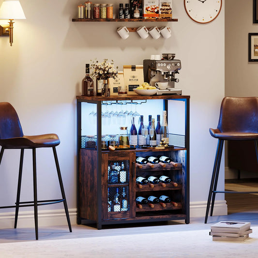 Vintage 3-Tier Wine Bar Cabinet With Adjustable Shelves & Glass Holder