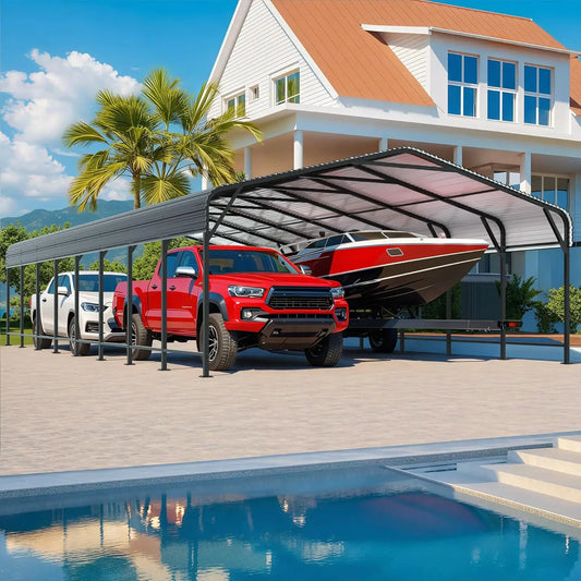 Multi‑Size Metal Carport (10×15 to 20×40 FT) – Heavy‑Duty Galvanized Outdoor Garage Shelter with Enhanced Base