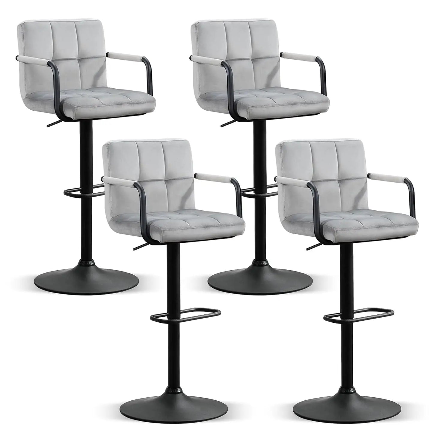 Swivel Bar Stools Set of 4, Adjustable Kitchen Counter Height with Arms, PU Leather Upholstered