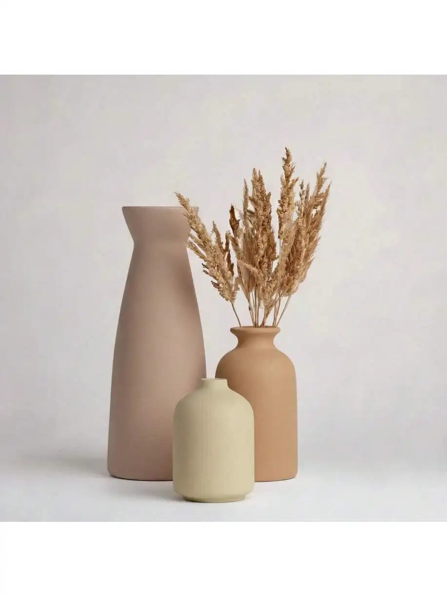 Minimalist Beige Ceramic Vases (Set of 3)
