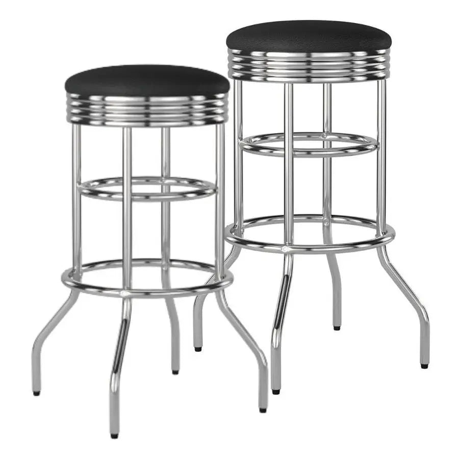 Heavy Duty 30Inch Backless Swivel Bar Stool Chrome Finish with Faux Leather Seat, 2 Pack