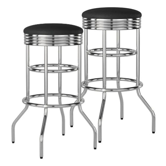 Heavy Duty 30Inch Backless Swivel Bar Stool Chrome Finish with Faux Leather Seat, 2 Pack