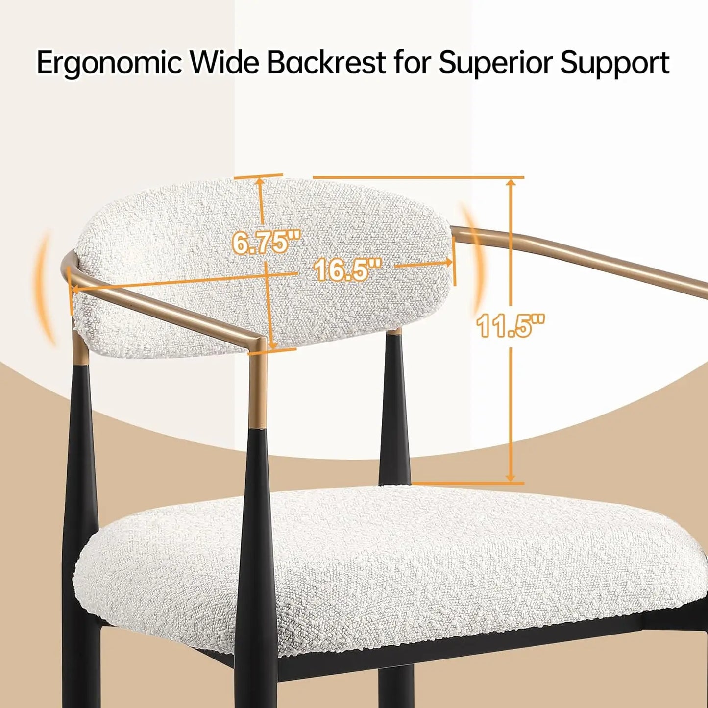 Modern Upholstered Counter Height Bar Stools Set 4 - High Back Black Metal Legs 26in