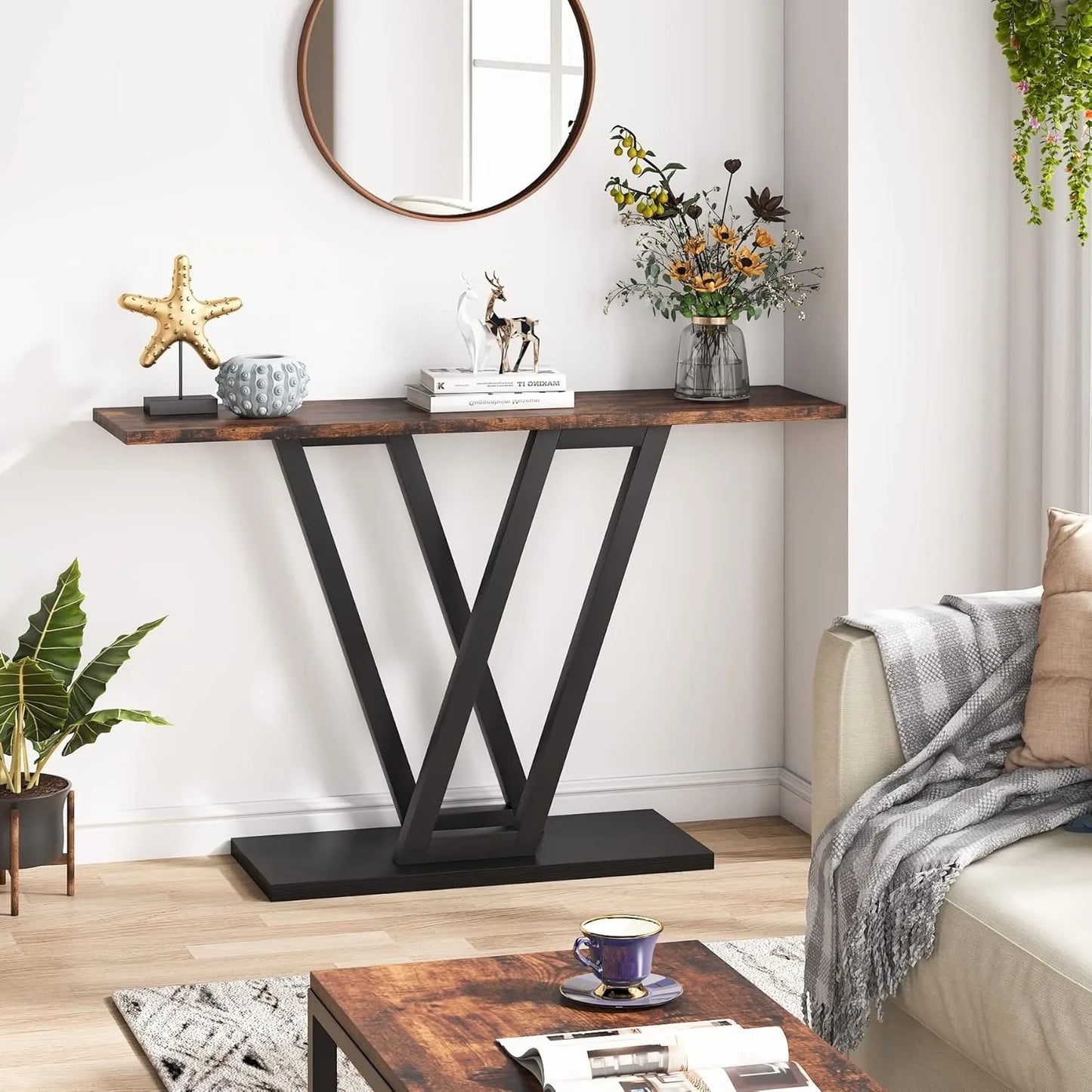 43" Modern Console Table – Slim Entryway Table with Open Storage Shelf