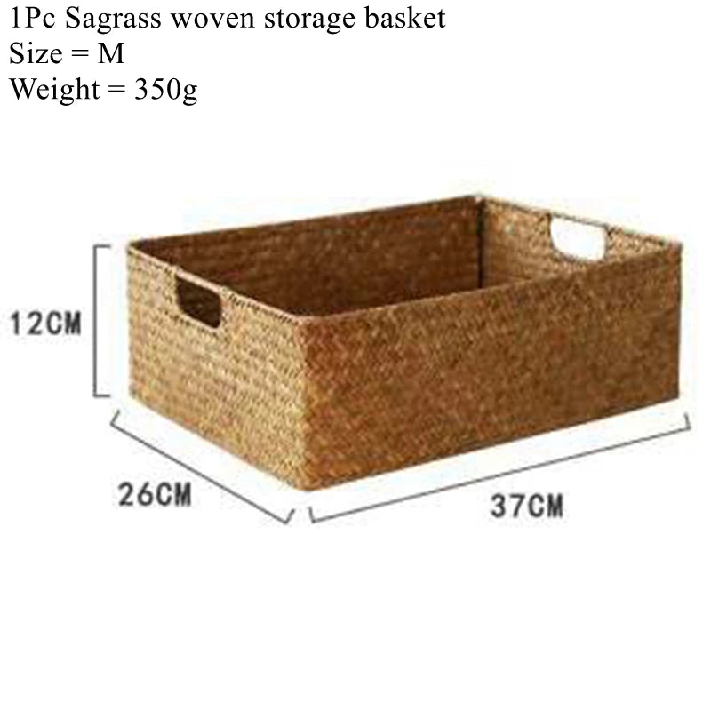 Multi-Purpose Seagrass Organizer Bin | Decorative Rattan-Style Storage