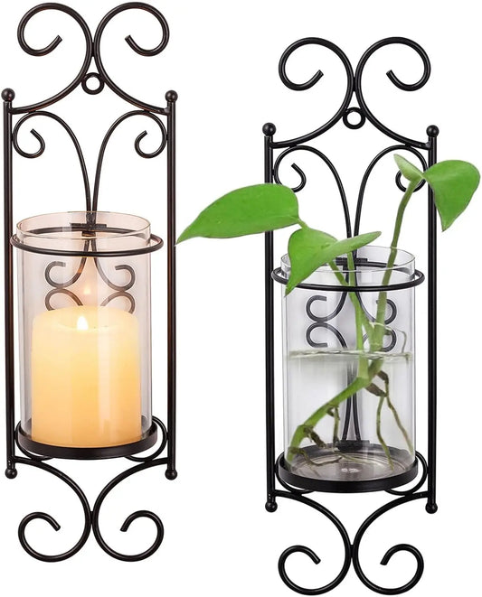 Set of 2 Black Candle Holders for Pillar Candles