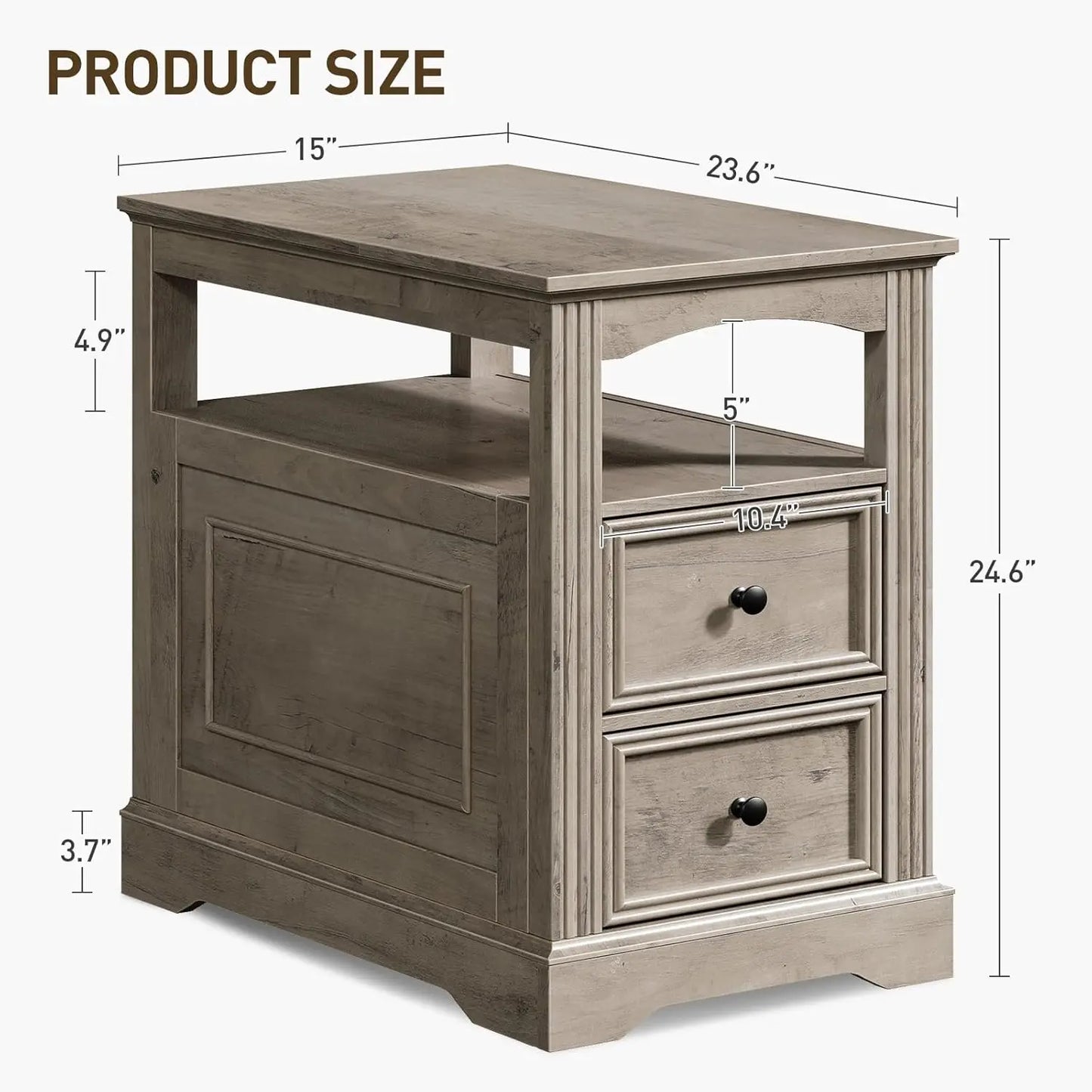 Narrow End Table with 2 Drawers – Wooden Sofa Side Table with Open Storage Shelf