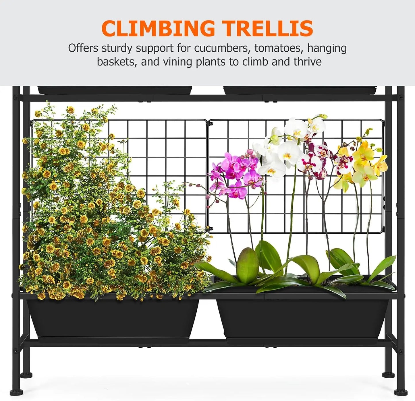 32" Tall Elevated Garden Bed with Trellis & Legs, Standing Planter for Vegetables, Flowers, Herbs - Black