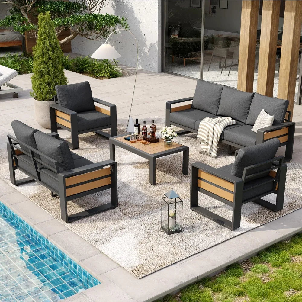 5-Piece Aluminum Patio Furniture Set – Luxury Outdoor Sectional with 6" Cushions