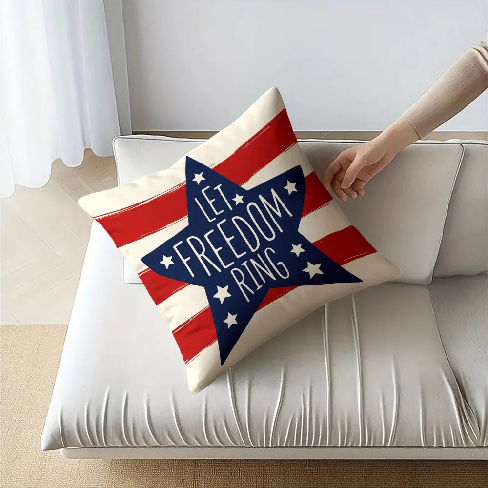 Patriotic Pillow Cover - American Flag,  Star Striped, Let Freedom Ring
