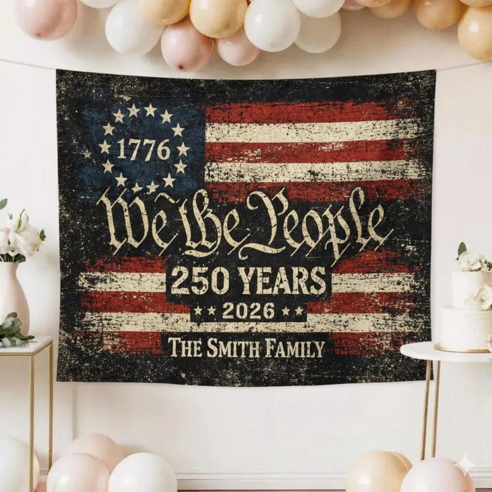 USA 250th Anniversary Tapestry Patriotic Independence Day Custom Family Name Wall Decor Backdrop for Home