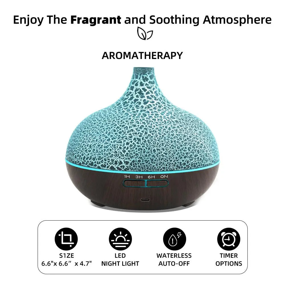 Essential Oil Diffuser Humidifier, Ultrasonic Wood Grain Aroma Diffuser with Remote, LED Flame Night Light&Timer