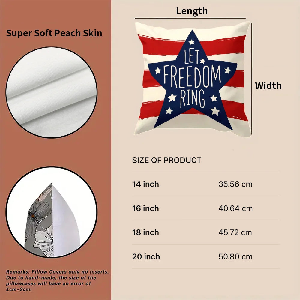 Patriotic Pillow Cover - American Flag,  Star Striped, Let Freedom Ring
