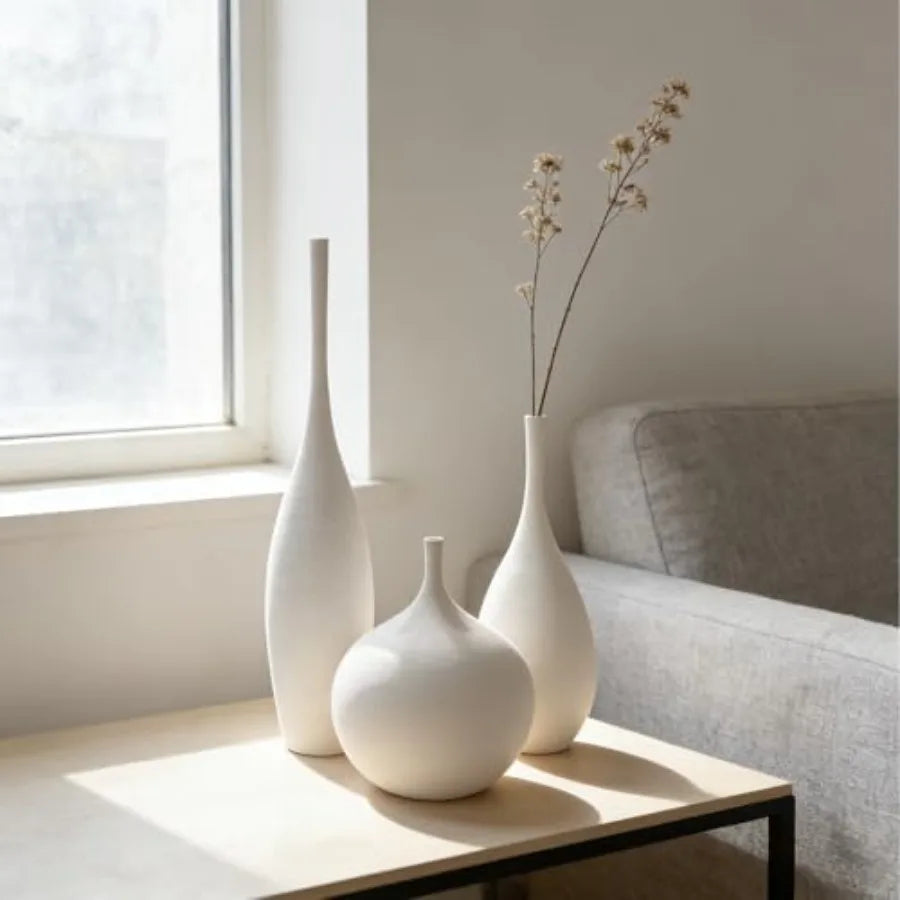 Ceramic Vases Set of 3 – Modern Boho Matte Decorative Vases for Centerpieces, Home, Living Room & Shelf Décor