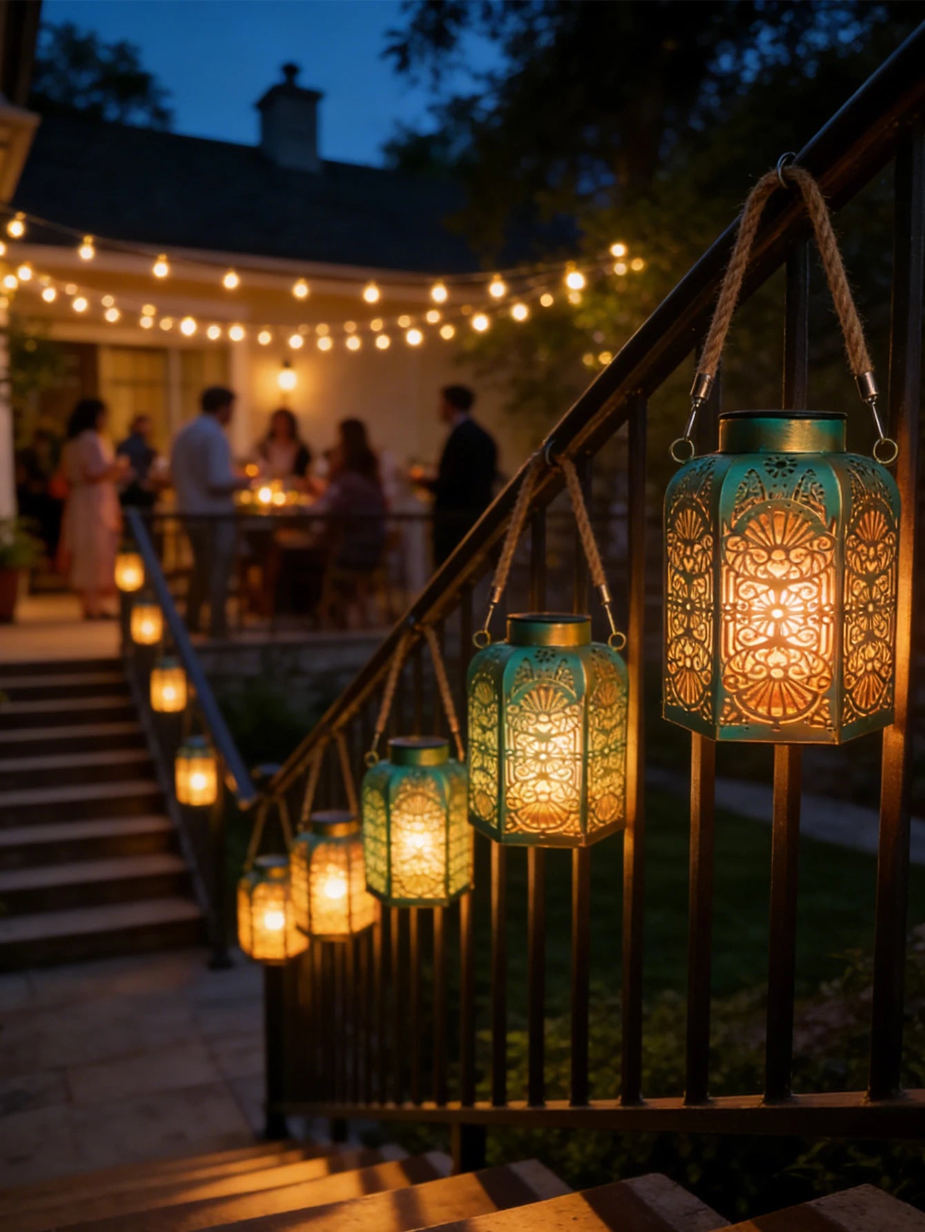 Retro Iron Solar Lantern – Hollowed‑Out Waterproof Outdoor Light for Garden & Patio