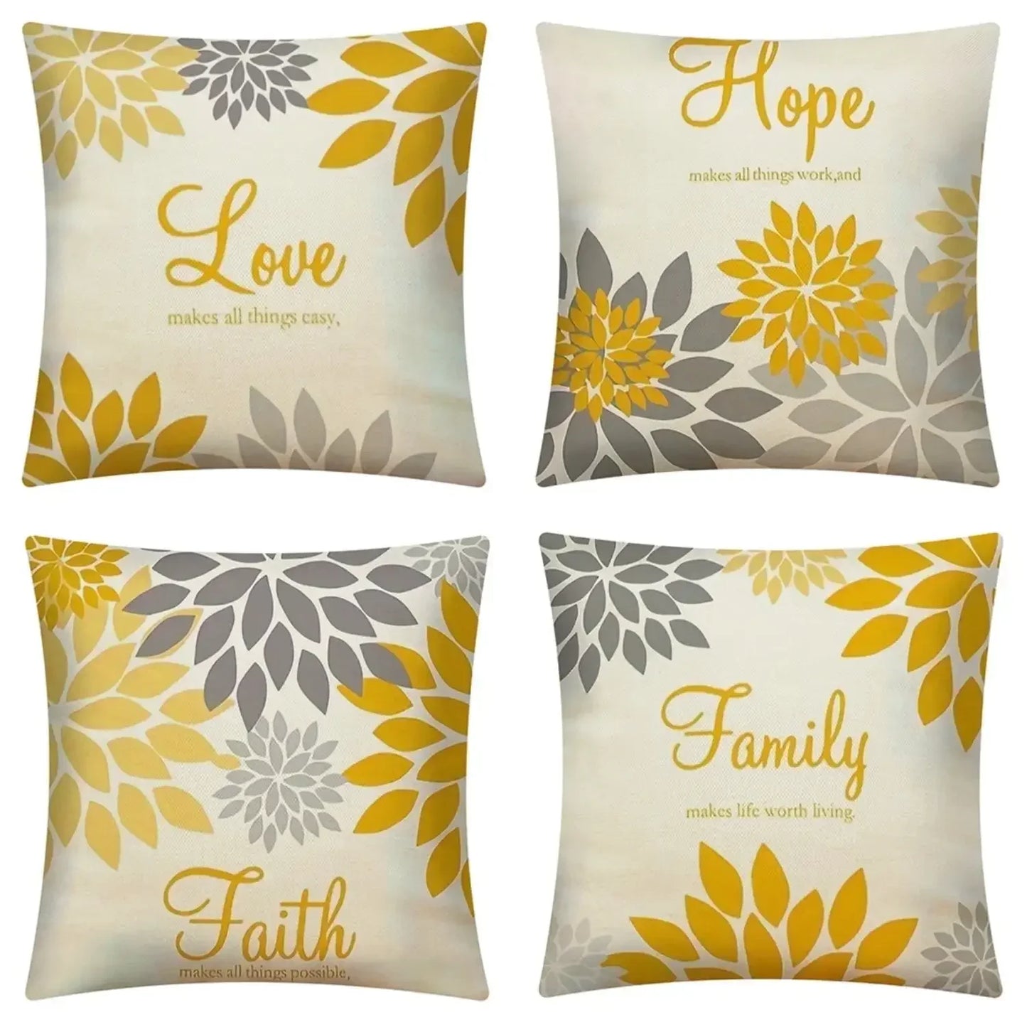 Set of 4 Throw Pillow Covers – 18×18" Decorative Cushion Cases (Yellow)