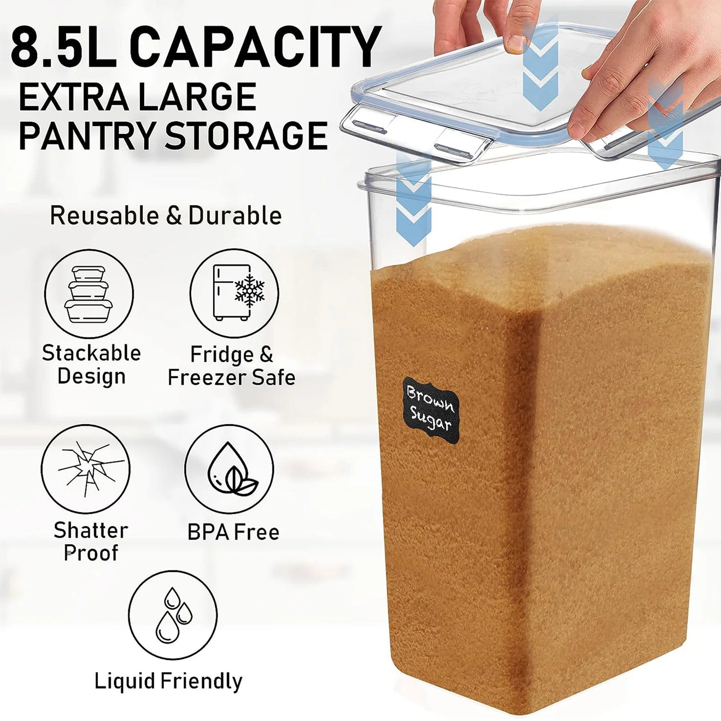 8.7L Airtight Pantry Containers (2‑Pack) – Large Food Storage Bins for Cereal, Flour, Sugar & More