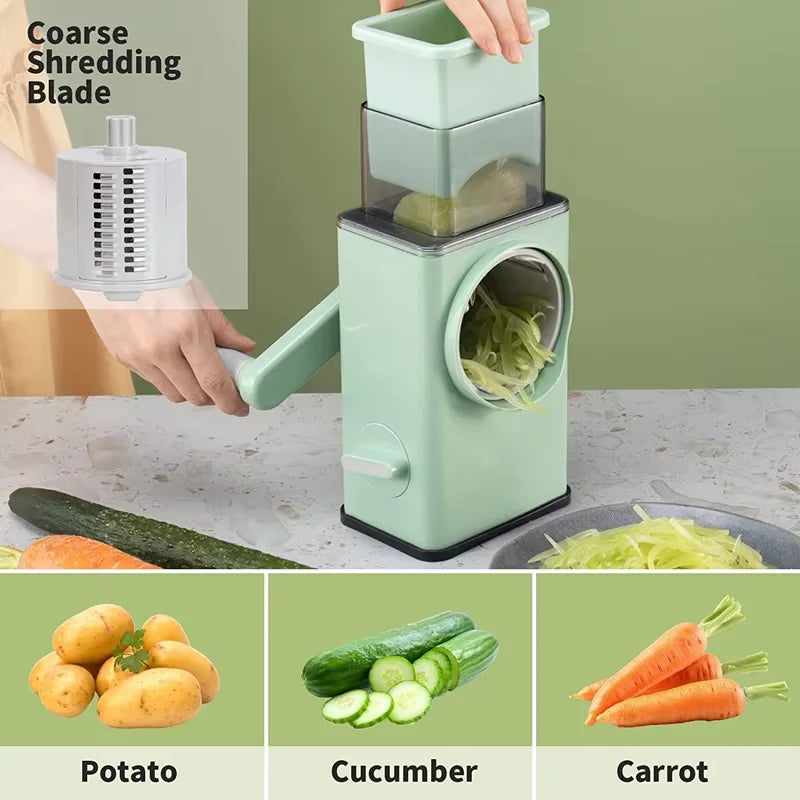 Rotary Cheese Grater 6 in 1 Hand Crank Vegetable Slicer Shredder - Veggie Slicer Grater Nut Chopper for Kitchen