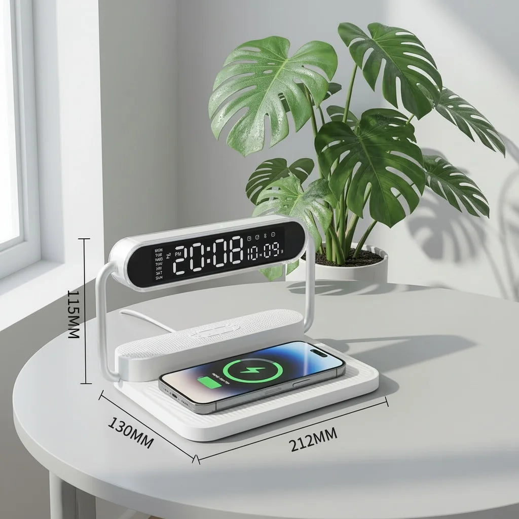 3-in-1 Bedside Charging Hub – Minimalist Alarm Clock & Dimmable Night Light