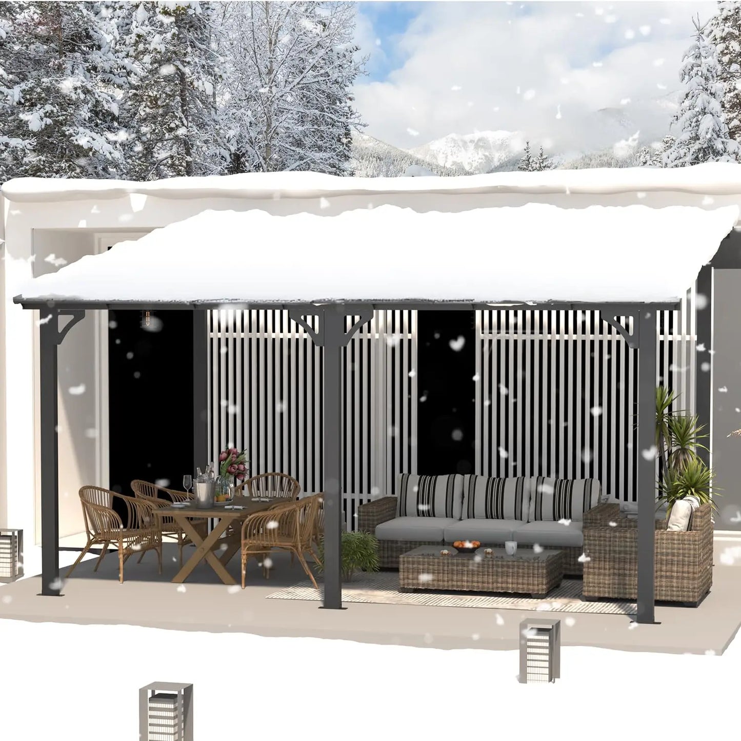 14' × 10' Hard‑Top Lean‑To Gazebo – Wall‑Mounted Pergola with Metal Roof, 140 Sq. Ft. Shaded Patio Coverage