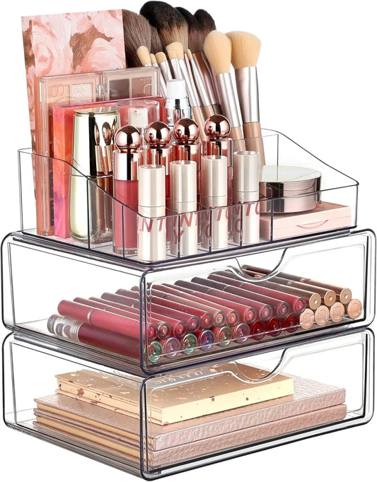 3‑Tier Clear Makeup Organizer with Drawer – Acrylic Cosmetic Storage for Vanity & Bathroom