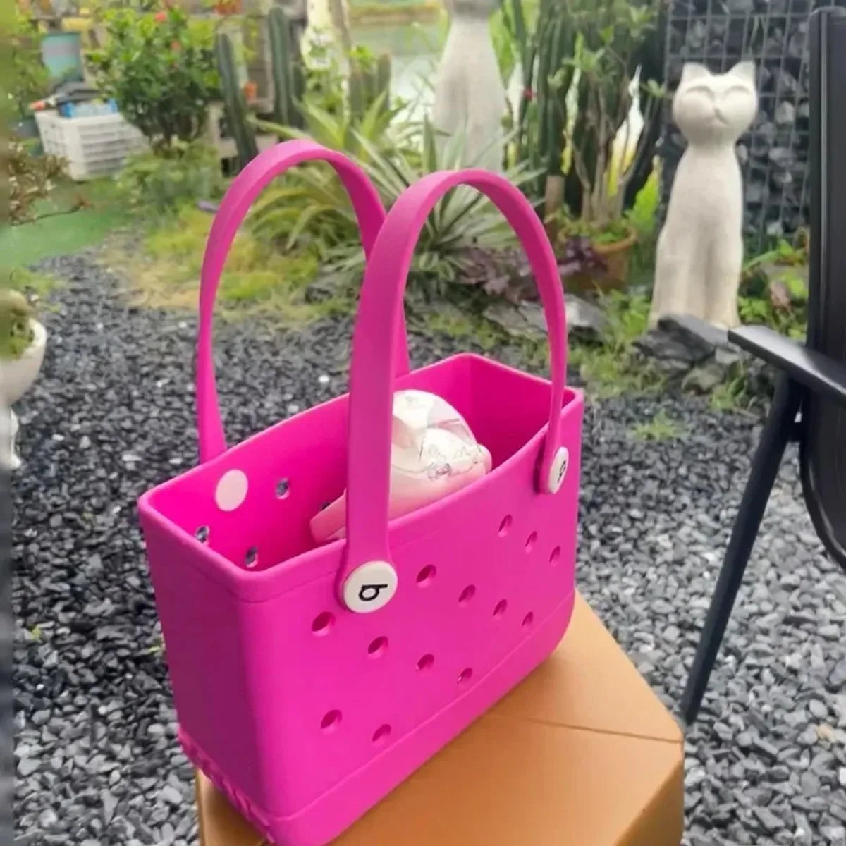 Waterproof  Rubber Mini Beach Bag - Summer Pool Storage Basket
