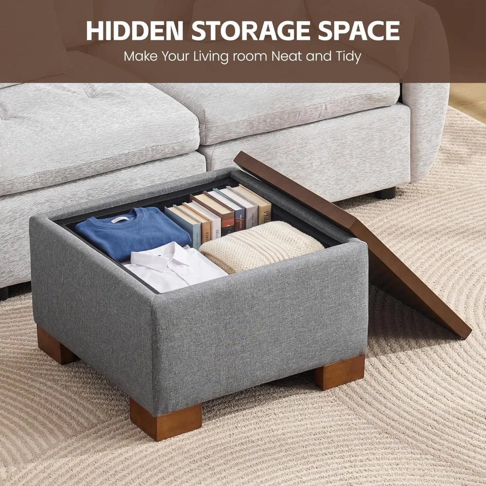 24" Square Ottoman Coffee Table with Storage – Modern Upholstered Accent Table for Living Room