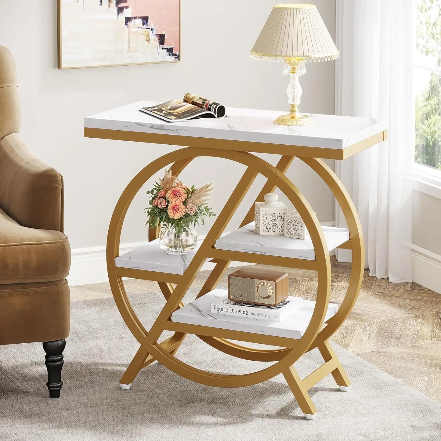 3-Tier Geometric Side Table with Storage