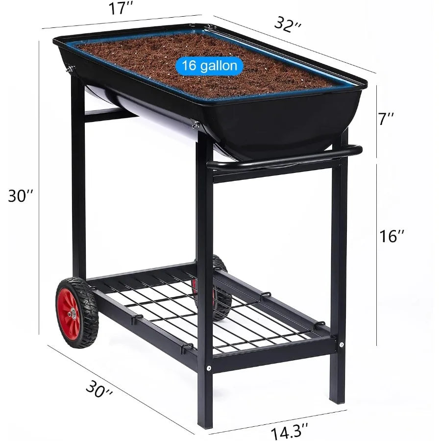 Metal Raised Planter Box on Wheels