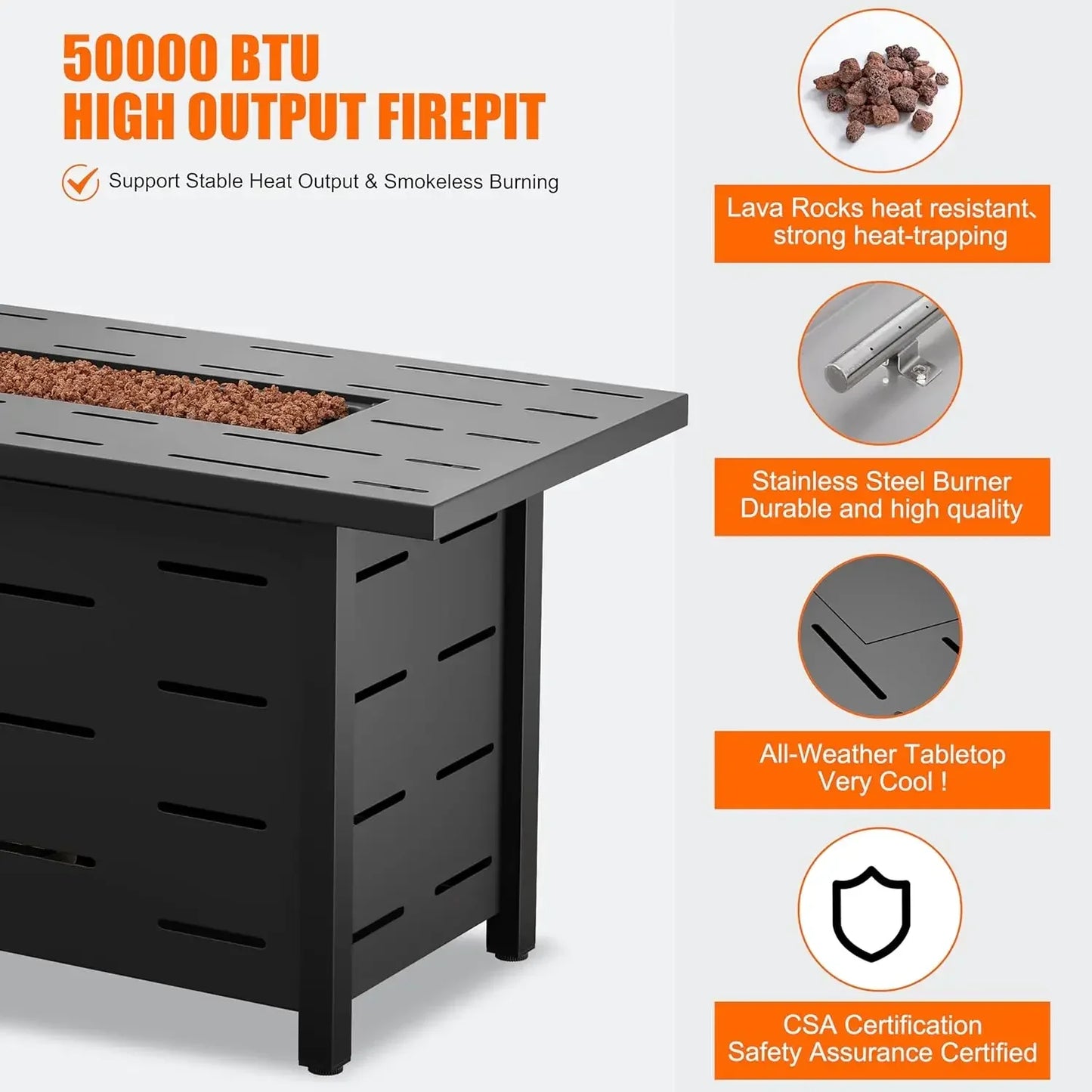 43 inch Outdoor Propane Fire Pit with Table and Lid, Waterproof Cover