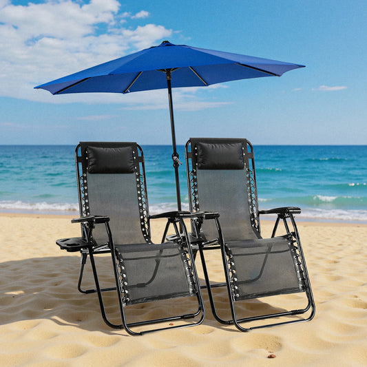Zero Gravity Recliner Chairs, Set of 2 – Portable Outdoor Lounge Chairs with Cup Holder Trays & Adjustable Pillow