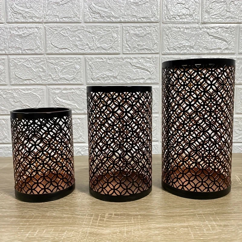 Nordic Iron Candle Holders – Hollowed‑Out Metal Art Decor for Elegant Ambient Lighting (Set of 3)