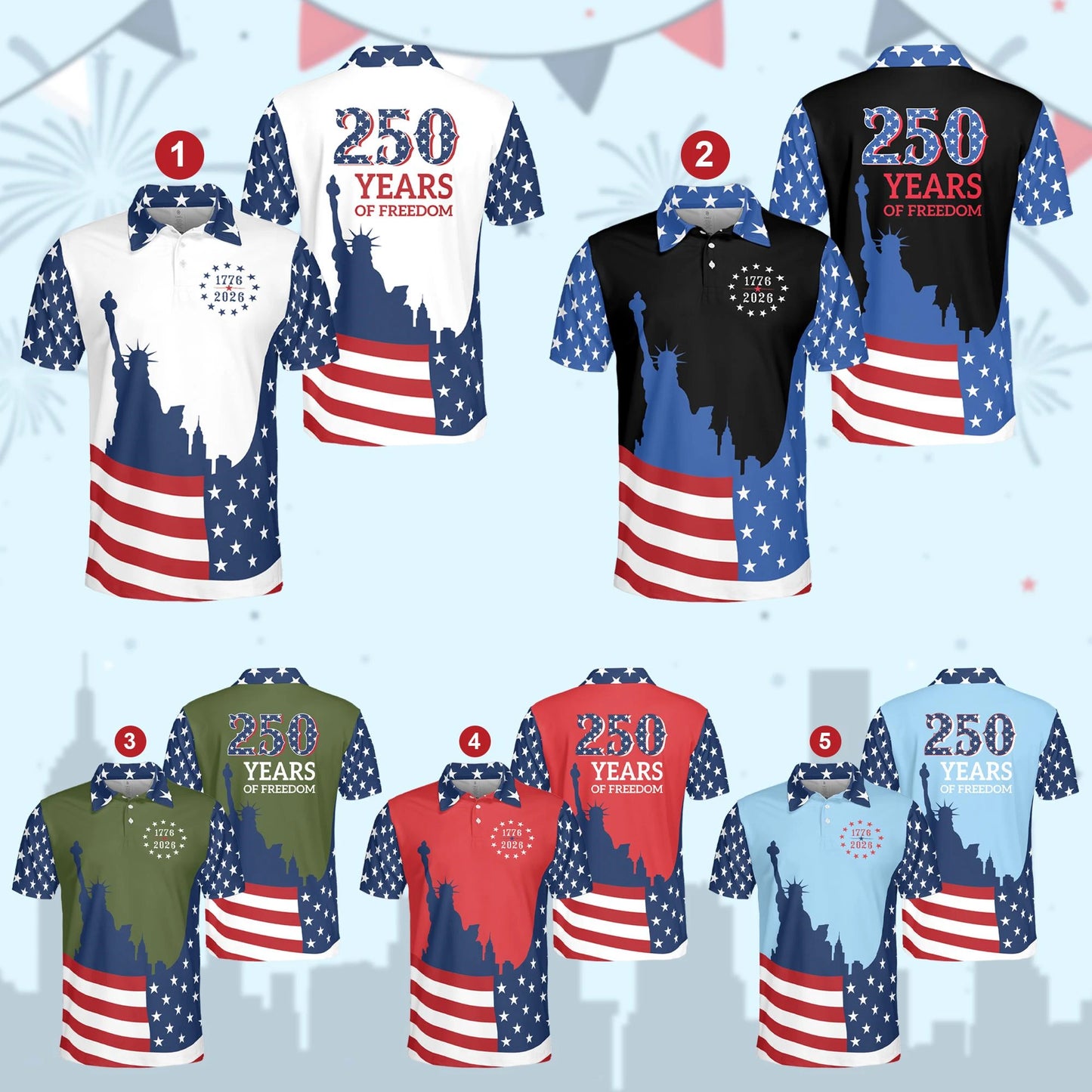 America 1776-2026 Polo, 250 Years of Freedom Polo, 250th Anniversary Polo, Statue of Liberty