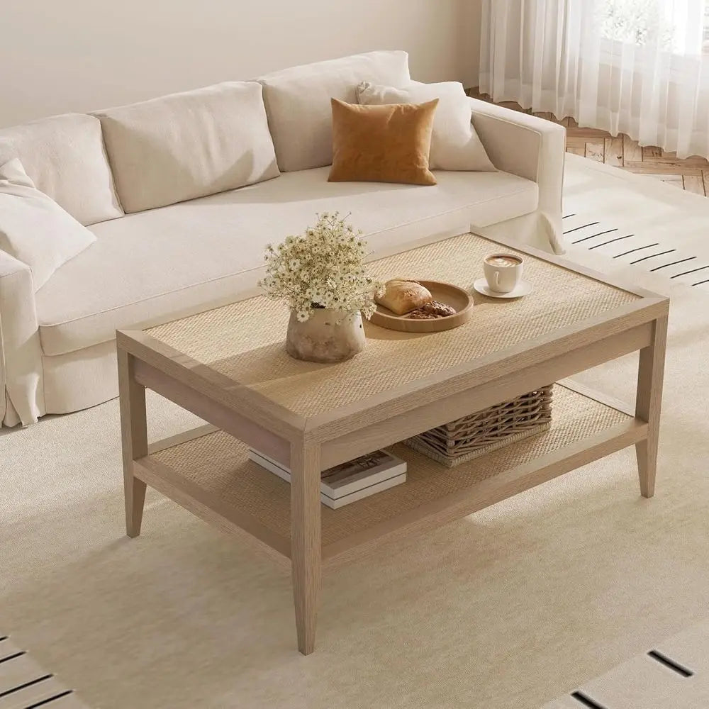 Rattan 2-Tier Coffee Table, Dining Center Table