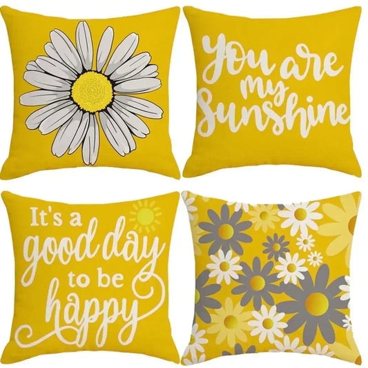 Set of 4 Throw Pillow Covers – 18×18" Decorative Cushion Cases (Yellow)