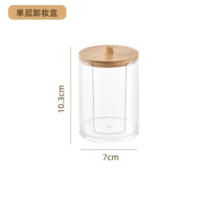 Storage Box and Jar Organizer, Cotton Balls, Cotton Round Pad Holder, Q-tip Dispenser with Bamboo Lid