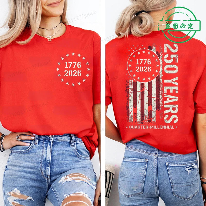 America 250th Anniversary Printing T-shirts for Women Unisex Clothing 1776–2026 Graphic Tops Short Sleeve Casual Wear T-Shirts