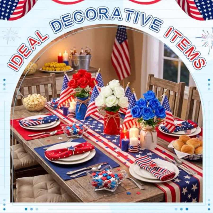 6‑Pack Patriotic Table Centerpieces – 4th of July Artificial Floral Arrangements with Metal Jars & American Flags