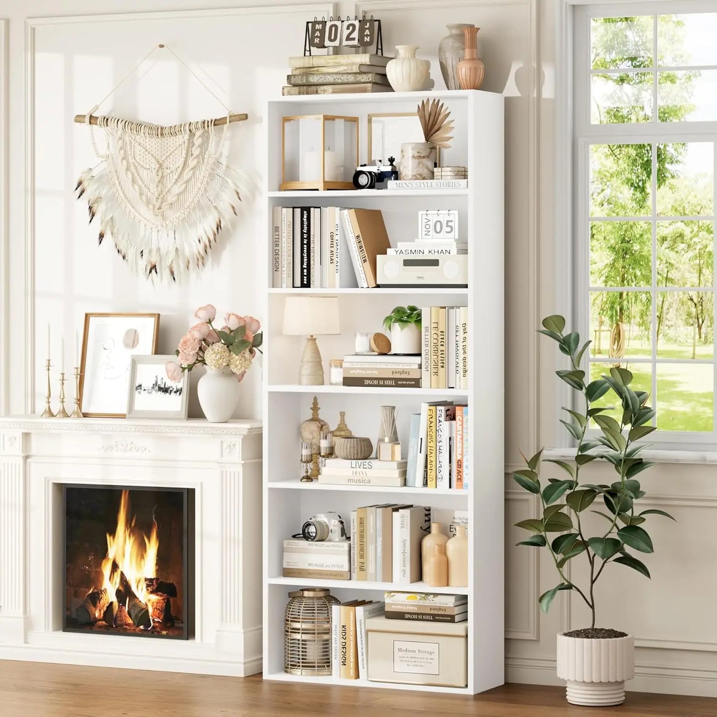 6-Tier Freestanding Open Bookcase Set | 2-Pack Tall Display Storage Shelves