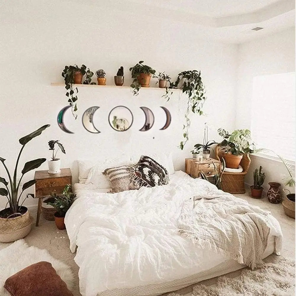 5-Piece Acrylic Wall Art Set - Moon Phase Mirror