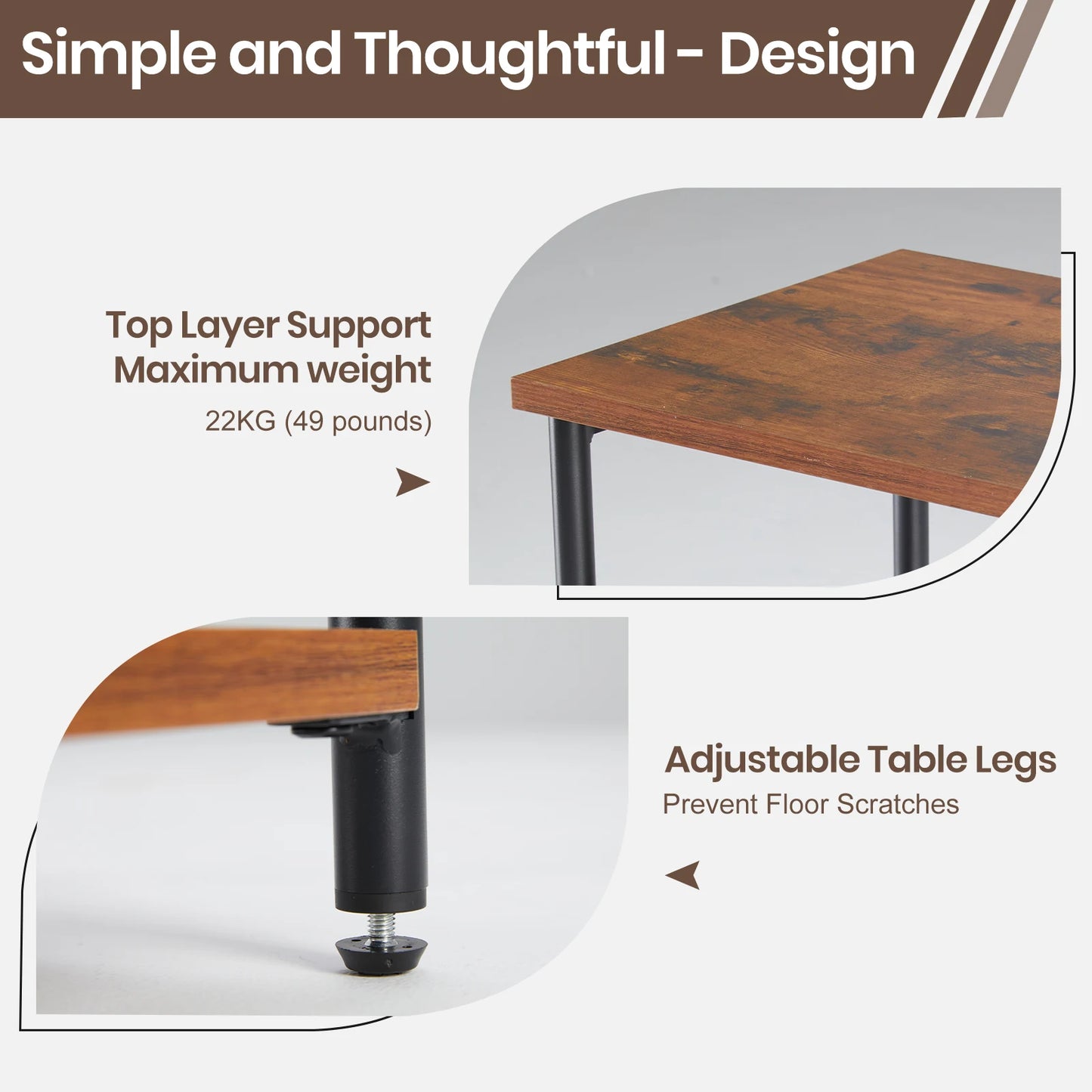 3-Tier End Table Side Tables with Adjustable Feet