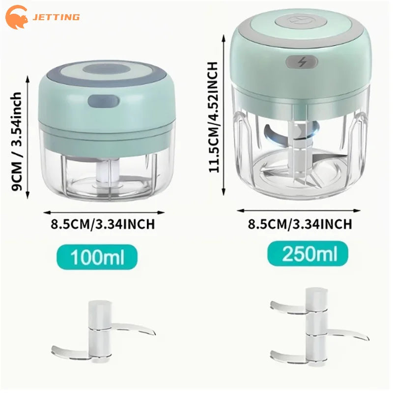 Electric Garlic Chopper (100ML/250ML) – Portable USB Mini Vegetable Grinder & Onion Mixer