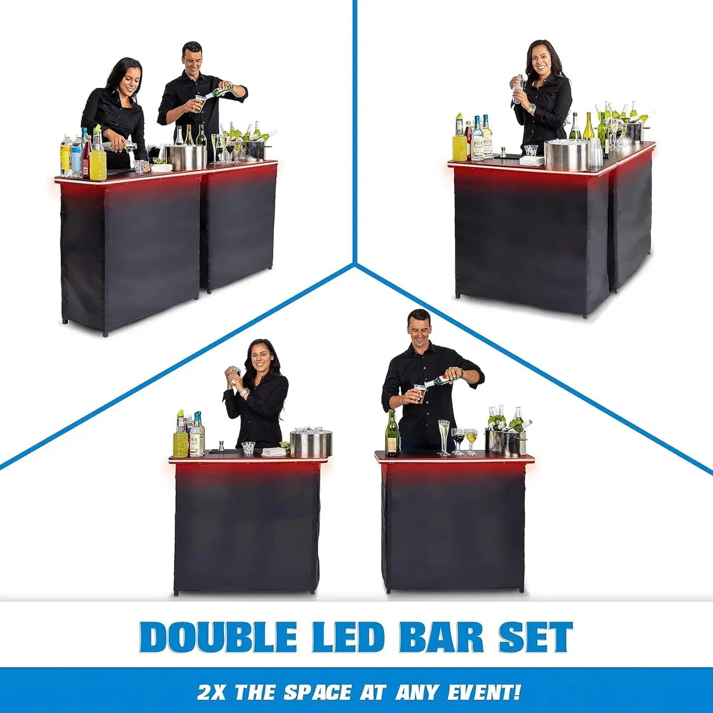Portable Double Bar Table Set with LED Lights | Mobile Bartender Station & Carrying Case