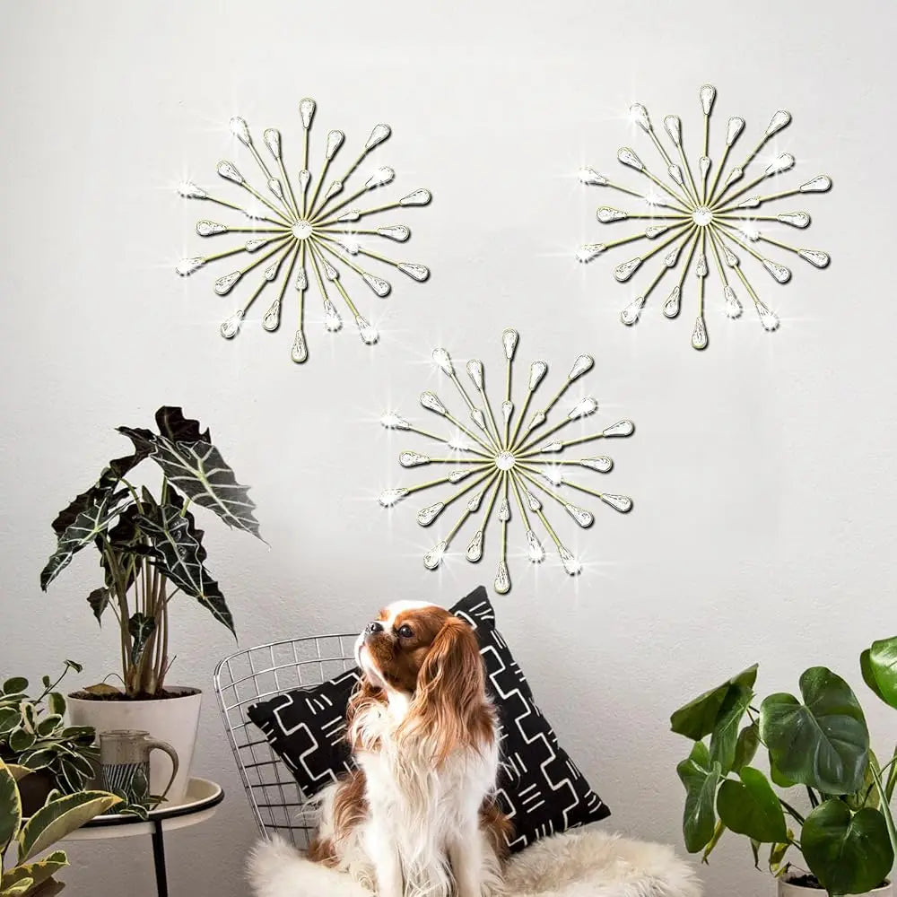 Crystal Home Décor Rhinestone Sun Star Wall Hanging Diamond Accents 18x18. 3 Set Metal Jeweled Wall Art Bling