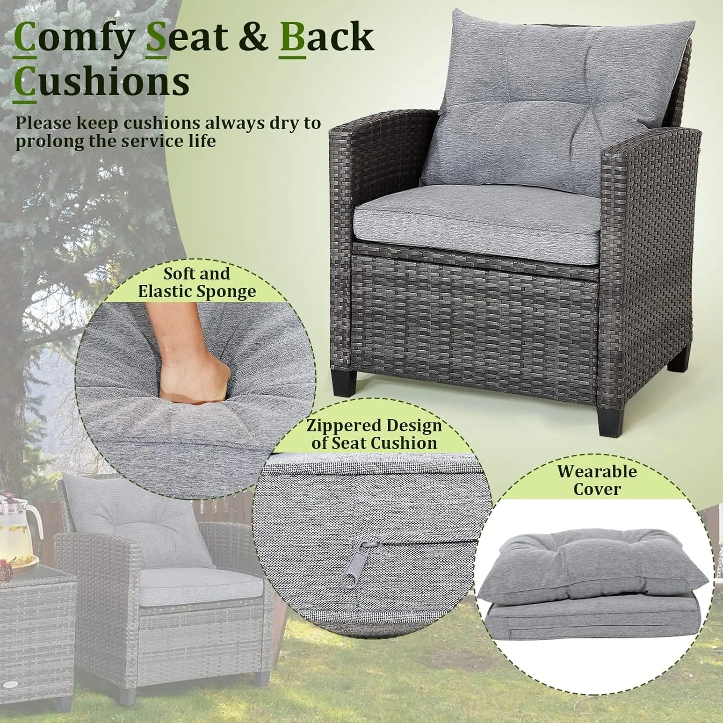 3‑Piece Wicker Patio Furniture Set – Rattan Sofa & Chairs with Tempered Glass Table and Heavy‑Duty Steel Frame
