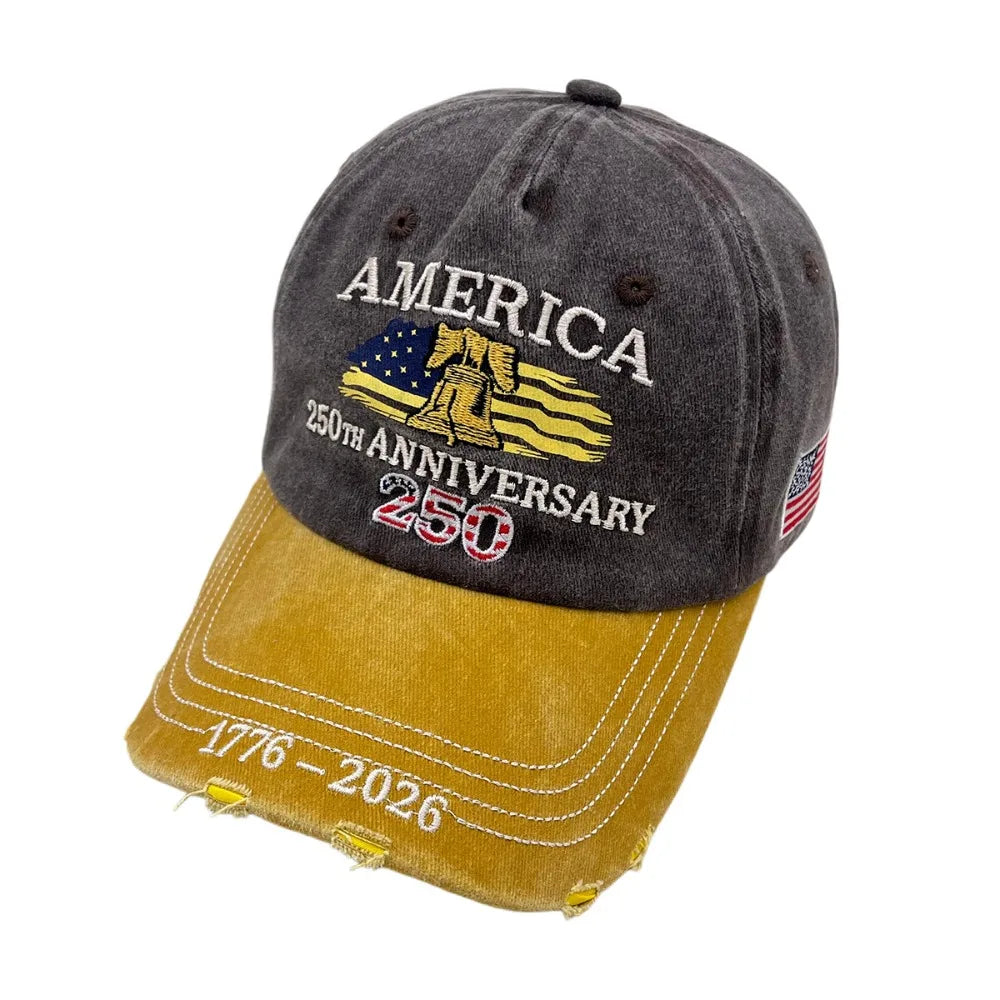 USA 250th Anniversary Letter Embroidered Baseball Cap Spring Summer Cotton Peaked Cap for Men and Women Outdoor Sports