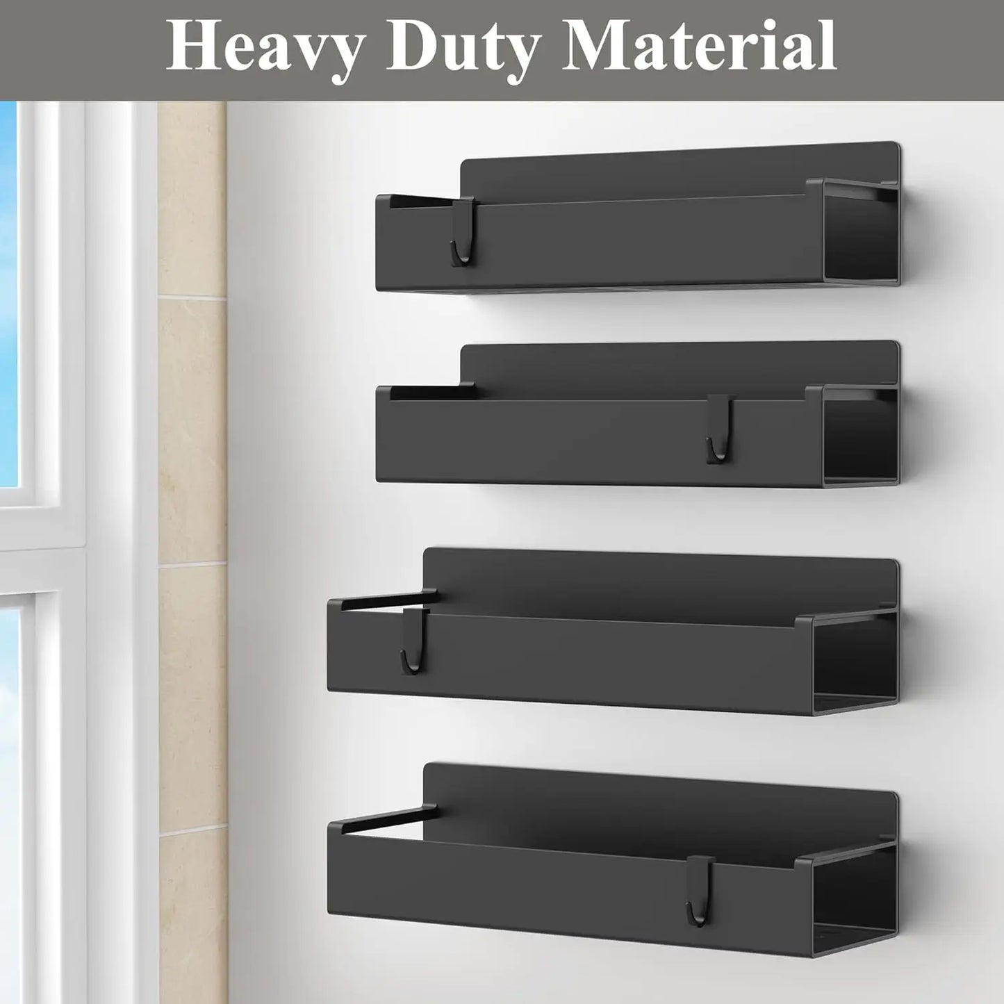 4‑Pack Magnetic Spice Rack Organizer – Black Refrigerator & Oven Storage Shelves for Kitchen Essentials