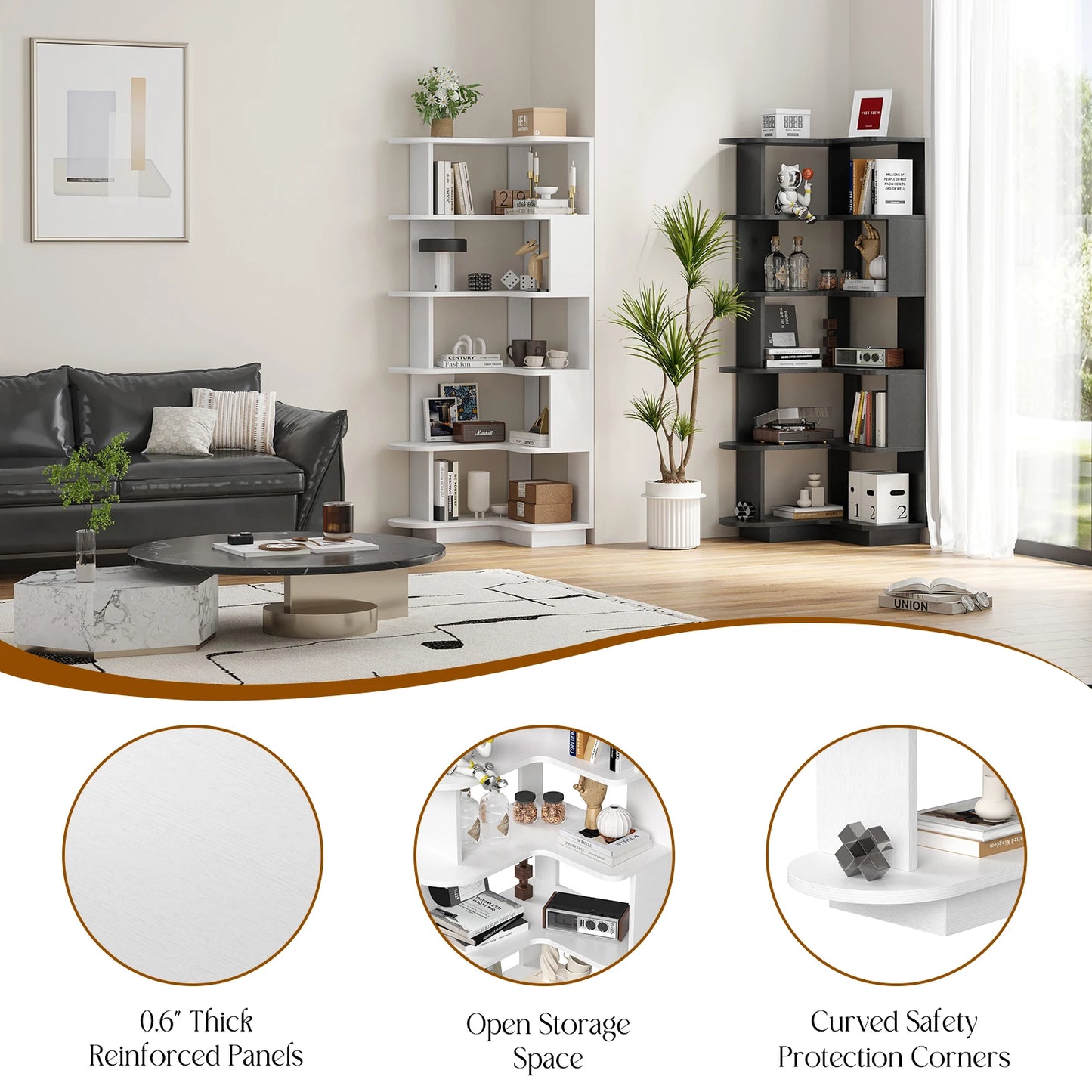 5-Tier L-Shaped Corner Bookshelf | Freestanding Storage & Display Rack